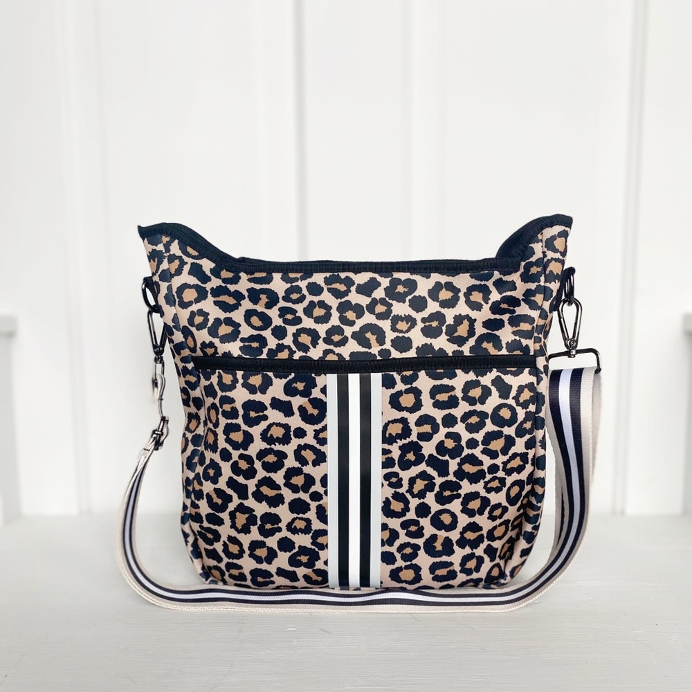 Leopard print neoprene purse